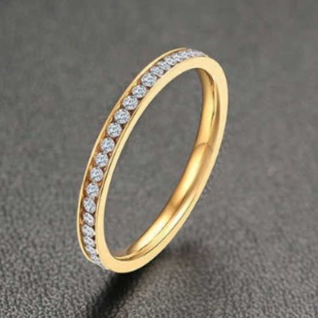 Mia Wedding Band. Yellow Gold Plated Stainless Steel. Aaa Cz In Full Circle